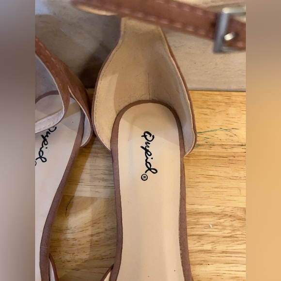 Qupid Brown Embroidered Pointed Ankle Strap Sandals - Picture 2 of 8